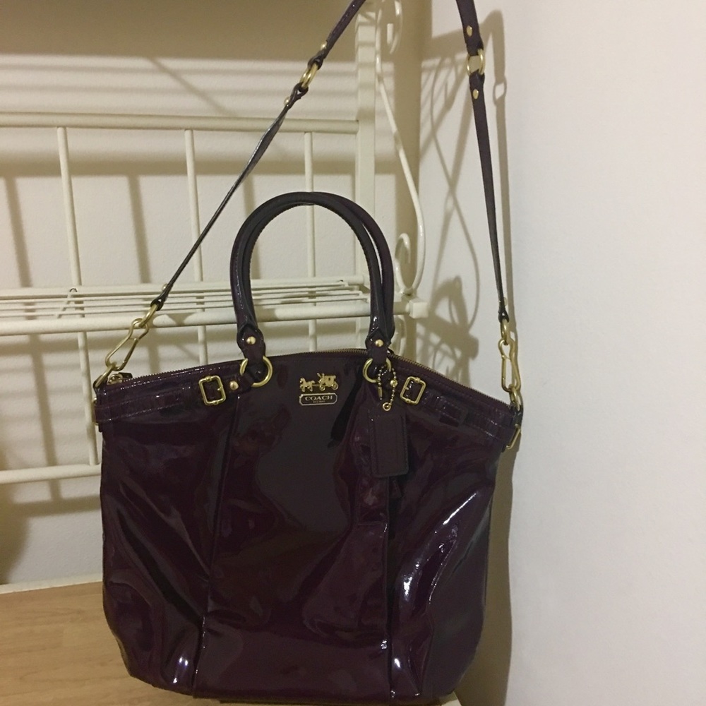 Coach Madison Lindsey Plum Patent Leather Purse
